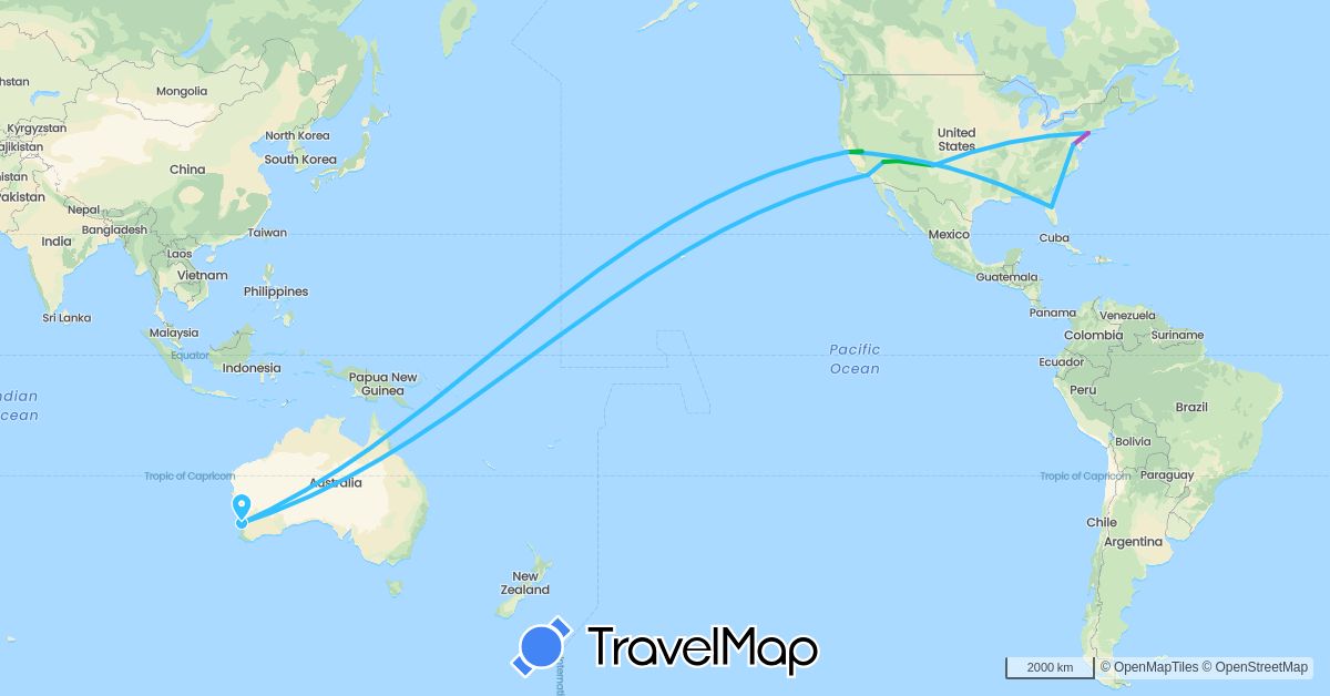 TravelMap itinerary: driving, bus, train, boat in Australia, United States (North America, Oceania)